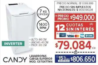 Carrefour Candy lavarropas carga superior oferta