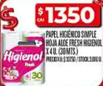 Supermercados DIA Higienol papel higienico simple hoja alde fresh oferta