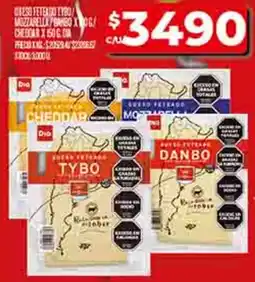Supermercados DIA Dia tybo, mozzorela, danbo cheddar queso oferta