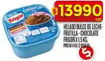 Supermercados DIA Frigor helado dulce de leche- frutilla-chocolate oferta