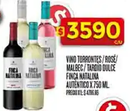 Supermercados DIA Finca natalina autentico vino torrontes/rose/ malbec/tardio dulce oferta