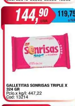 Maxiconsumo Sonrisas Galletitas Triple x 324gr oferta