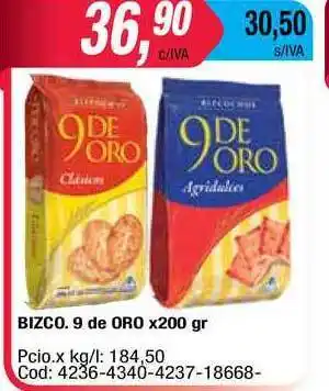Maxiconsumo 9 De Oro Bizco. x200gr oferta