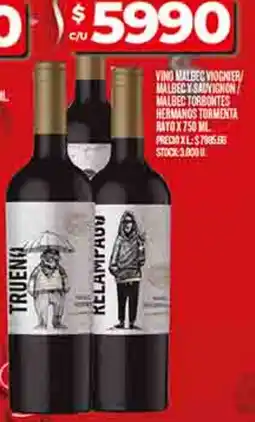 Supermercados DIA Vino malbec viognter/ malbecy sauvignon malbec torrontes hermangs tormenta rato oferta