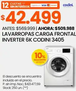Changomas Codini lavarropas carga frontal inverter oferta