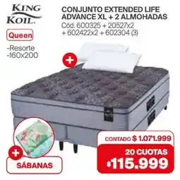 Naldo Lombardi King koil conjunto extended life advance xl + 2 almohadas oferta