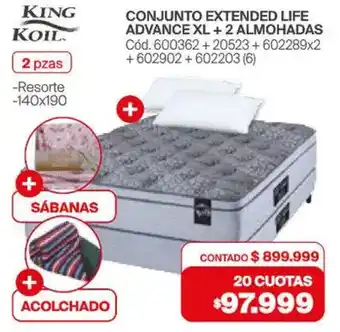 Naldo Lombardi King koil conjunto extended life advance xl + 2 almohadas oferta