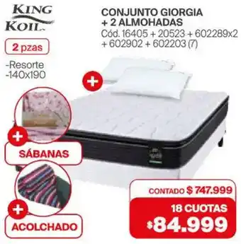 Naldo Lombardi King koil conjunto giorgia + 2 almohadas oferta