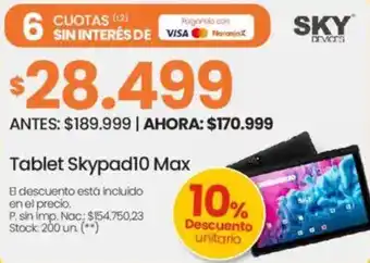 Changomas Tablet skypad10 max oferta