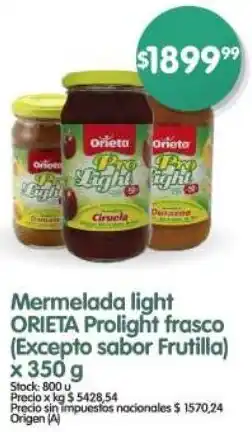 Supermercados Buenos Días Orieta mermelada light prolight frasco oferta
