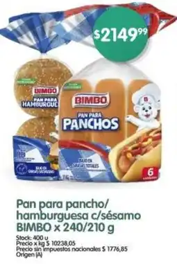 Supermercados Buenos Días Bimbo pan para pancho/ hamburguesa c/sésamo oferta