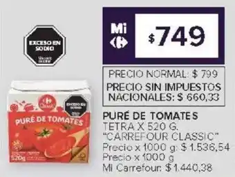 Carrefour Puré de tomates oferta