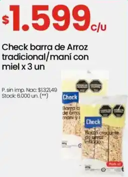 Changomas Check barra de Arroz tradicional/maní con miel oferta