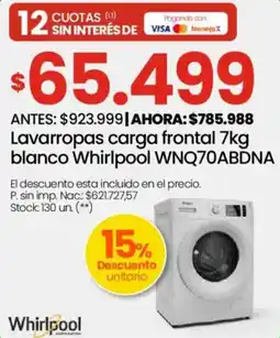 Changomas Whirlpool lavarropas carga frontal oferta