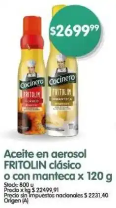 Supermercados Buenos Días Fritolin aceite en aerosol o con manteca oferta