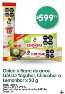 Supermercados Buenos Días Gallo yogubar oblea o barra de arroz chocobar o lemonbar x 20 g oferta