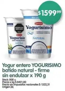 Supermercados Buenos Días Yogurisimo yogur entero batido natural-firme sin endulzar oferta