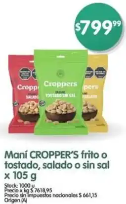 Supermercados Buenos Días Cropper's maní frito o tostado, salado o sin sal oferta