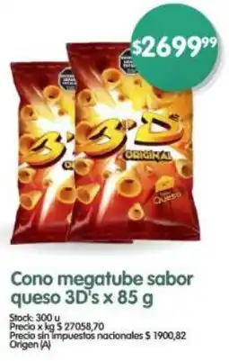 Supermercados Buenos Días 3D's cono megatube sabor queso oferta
