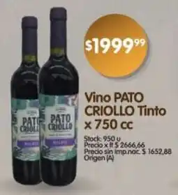 Supermercados Buenos Días Pato criollo vino tinto oferta