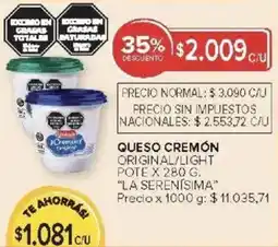 Carrefour La serenísima queso cremón original/light pote oferta