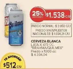 Carrefour Brahma/quilmes cerveza blanca lata oferta