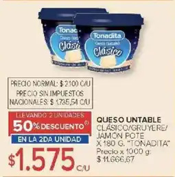 Carrefour Tonadita queso untable clásico/gruyere/ jamón pote oferta