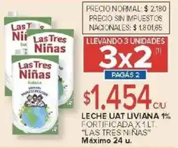 Carrefour Las tres niñas leche uat liviana 1% fortificada oferta