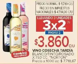 Norton vino cosecha tardía blanco/tinto/rosado