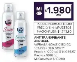 Carrefour Carrefour soft antitranspirante aerosol v/fragancias oferta