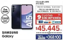 Carrefour Samsung galaxy celular libre A15 azúl oferta