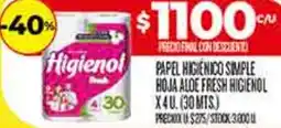 Supermercados DIA Higienol papel higiénico simple hoja aloe fresh oferta