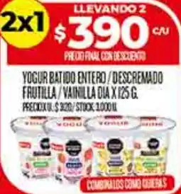 Supermercados DIA Dia yogur batido entero/descremado frutilla/vainilla oferta