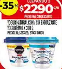 Supermercados DIA Yogurísimo yogur natural con/sin endulzante oferta