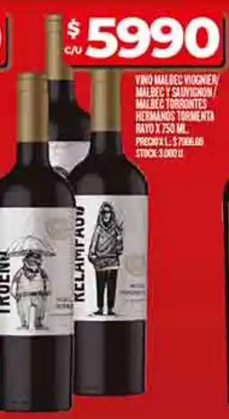 Supermercados DIA Vino malbec viognier malbecy sauvignon malbec torrontes hermanos tormenta rayo oferta