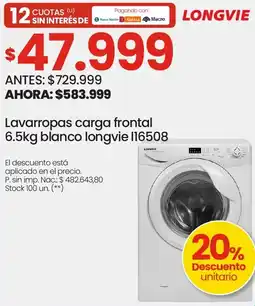 Changomas Longvie lavarropas carga frontal oferta