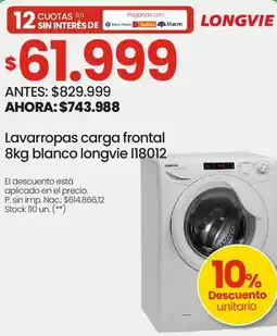 Changomas Longvie lavarropas carga frontal oferta