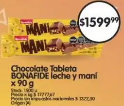 Supermercados Buenos Días Bonafide chocolate tableta leche y maní oferta