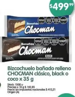 Supermercados Buenos Días Chocman bizcochuelo bañado relleno clásico, black o coco oferta
