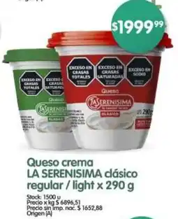 Supermercados Buenos Días La serenisima queso crema clásico regular/light oferta