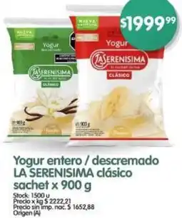 Supermercados Buenos Días La serenisima yogur entero/descremado clásico sachet oferta