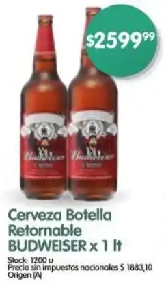 Supermercados Buenos Días Budweiser cerveza botella retornable oferta