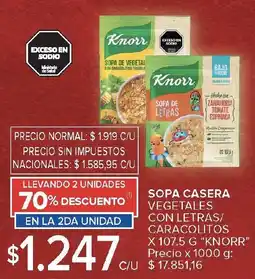 Carrefour Knorr sopa casera vegetales con letras/ caracolitos oferta