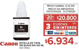 Carrefour Canon botella de tinta 190 black ink oferta