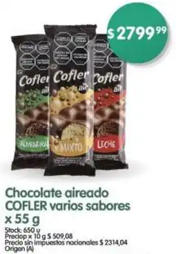 Cofler chocolate aireado varios sabores