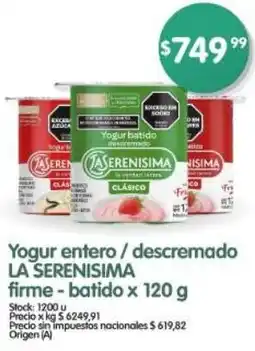 Supermercados Buenos Días La serenisima yogur entero/descremado oferta