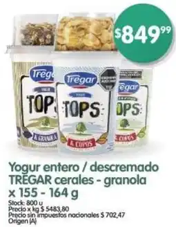 Supermercados Buenos Días Tregar yogur entero/descremado cerales-granola oferta