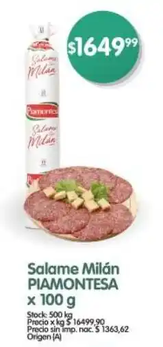 Supermercados Buenos Días Piamontesa salame milán oferta