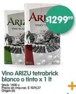 Supermercados Buenos Días Arizu vino tetrabrick blanco o tinto oferta