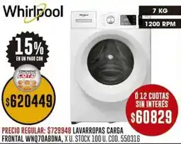Coto Whirlpool lavarropas carga frontal oferta